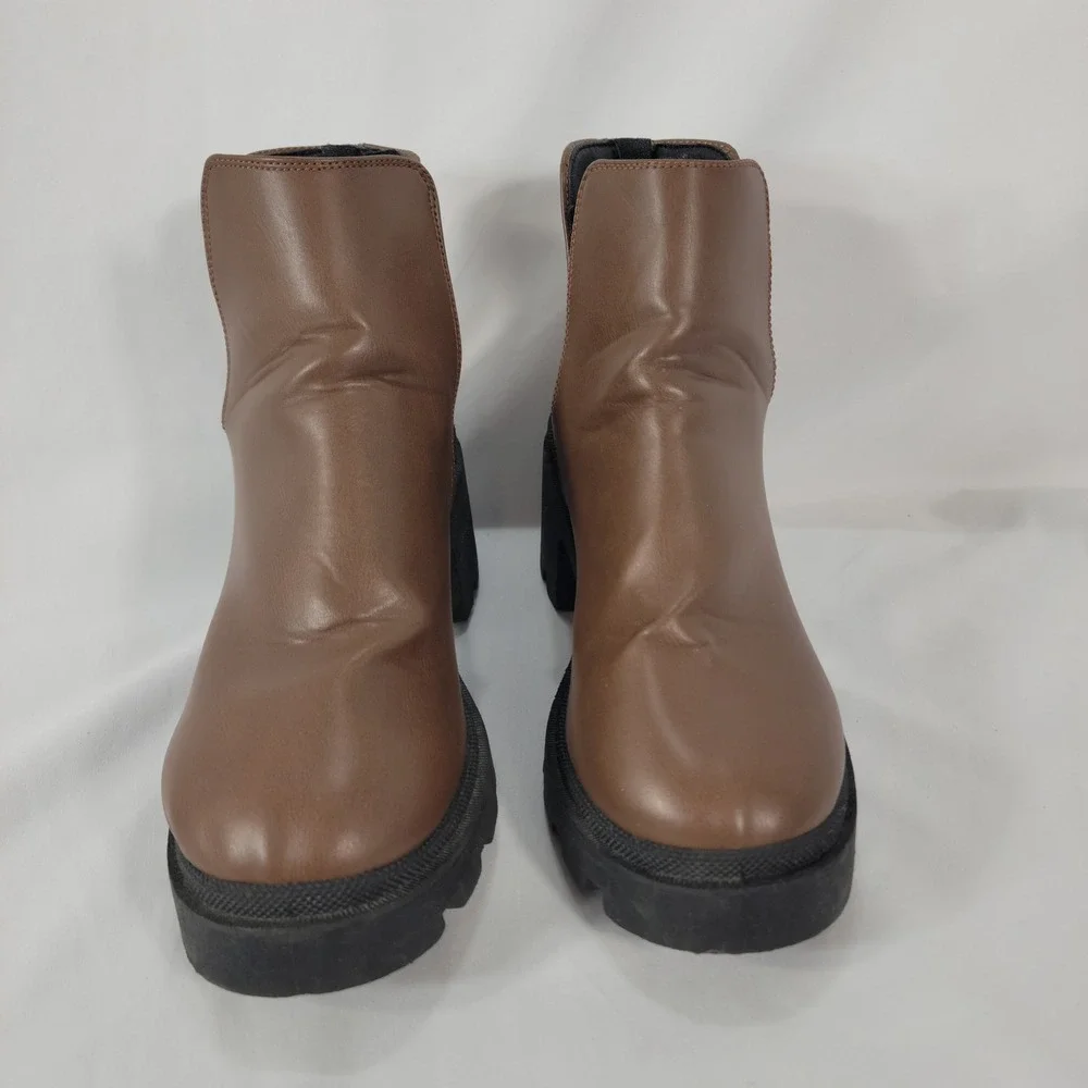 Qupid Ankle Boots Women 7 Brown Platform Lug Sole Chunky Heel Y2K Fairy Grunge
